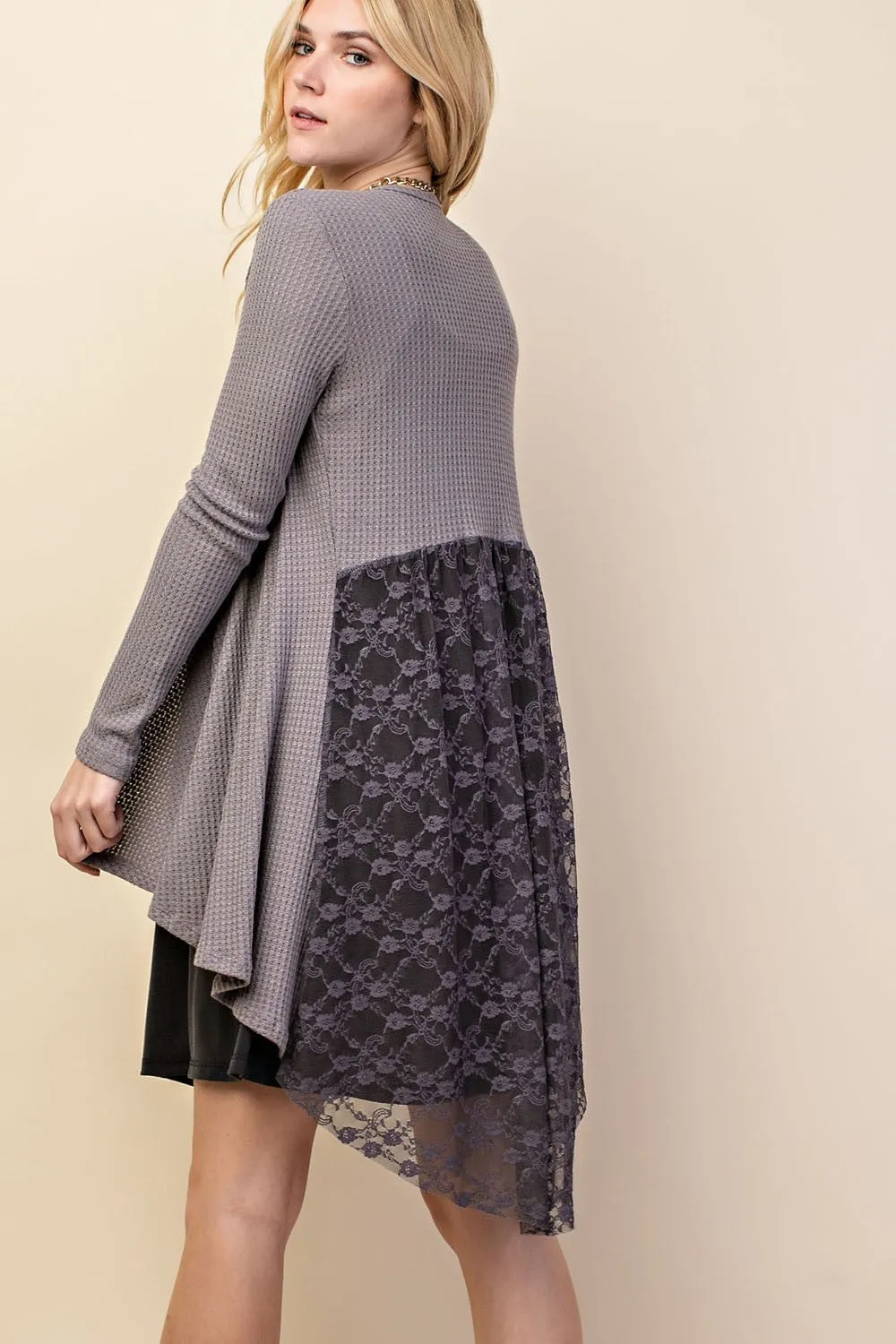1-36 OT {Sweet Feels} VOCAL D.Grey Waffle Knit Lace Cardigan PLUS SIZE XL 2X 3X