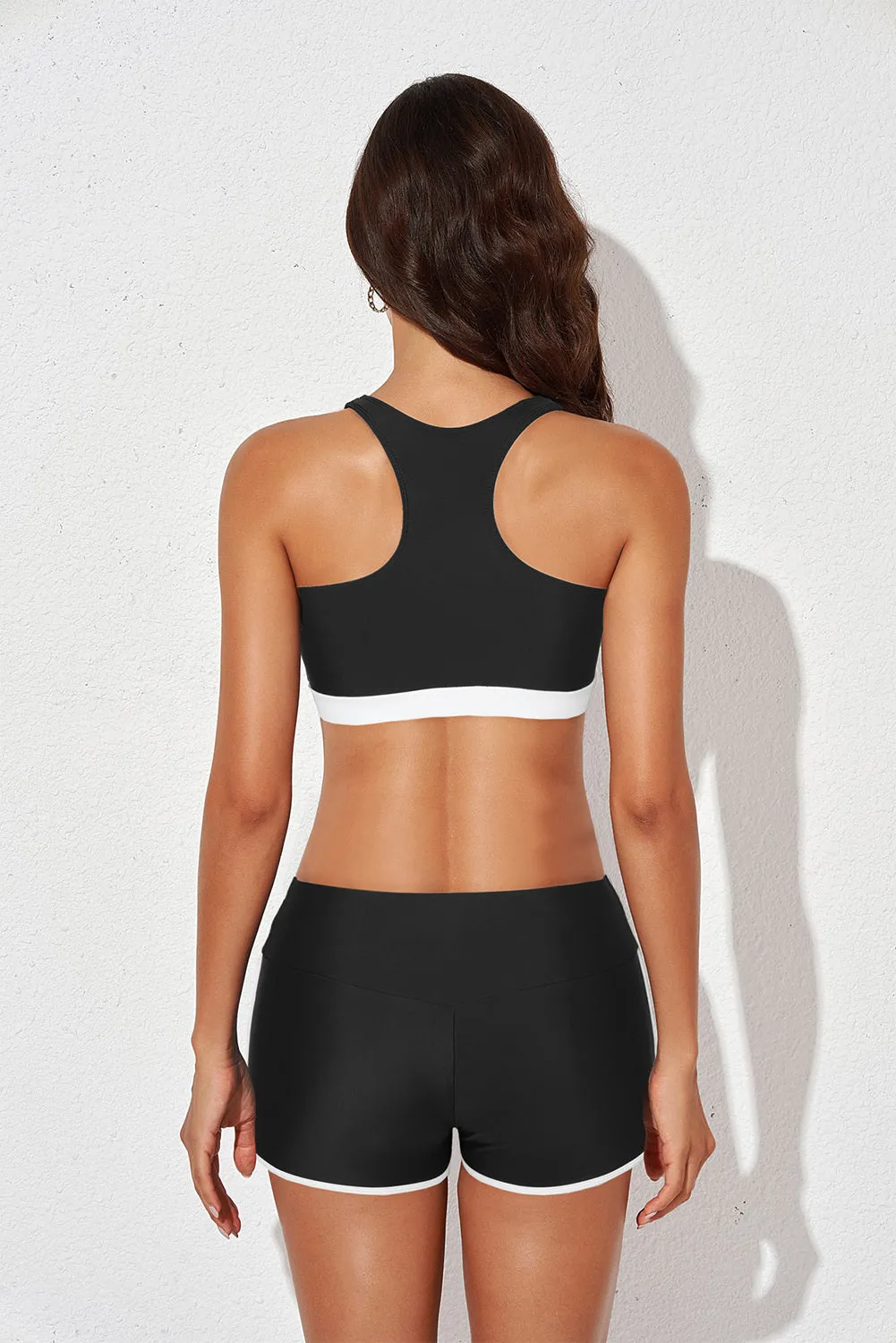 3 Piece Swimsuits Bathing Suits T-Back Printed Sporty Racerback Tankini Set