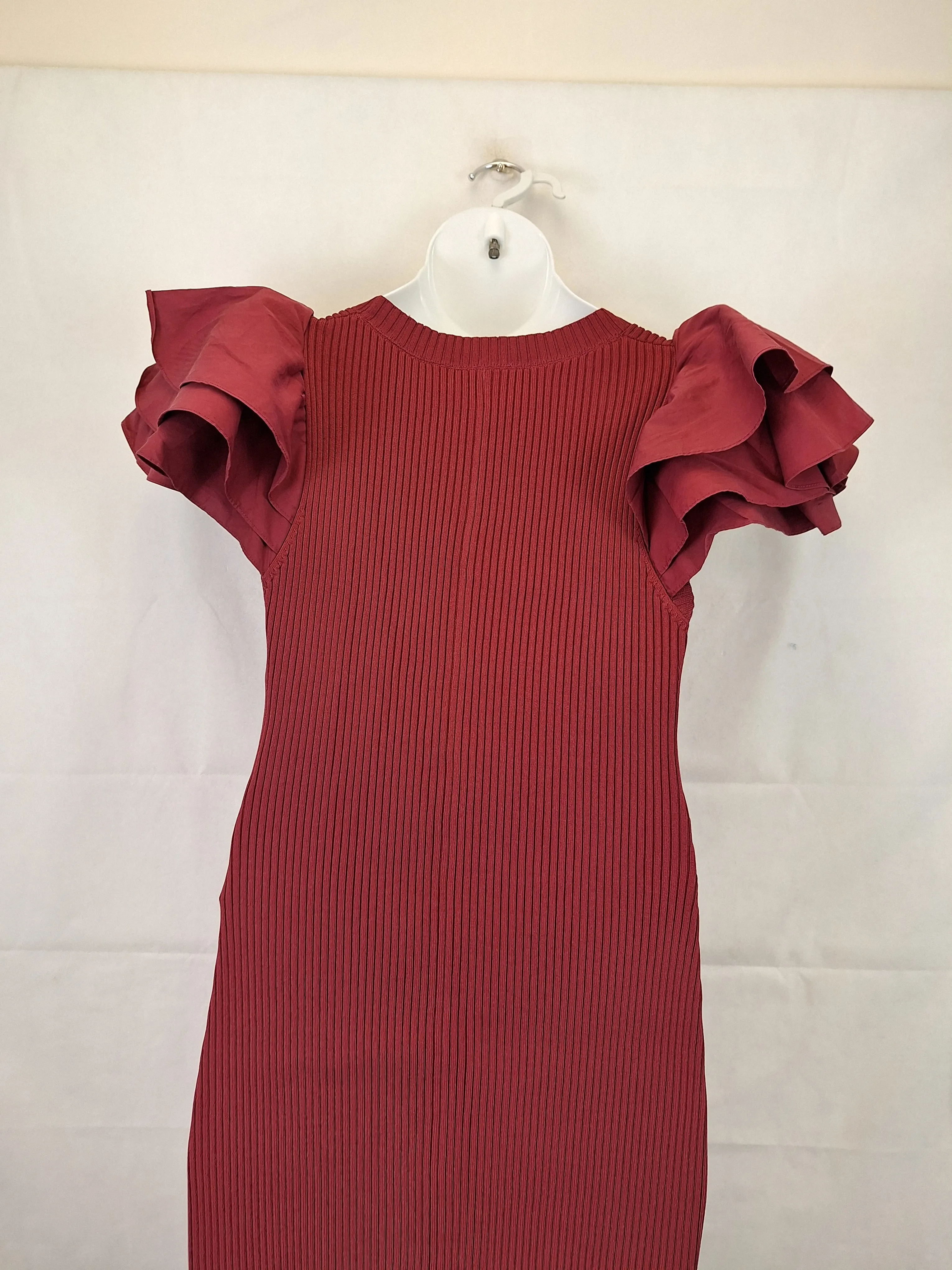 Aje Mahogany Puff Sleeve Midi Dress Size L