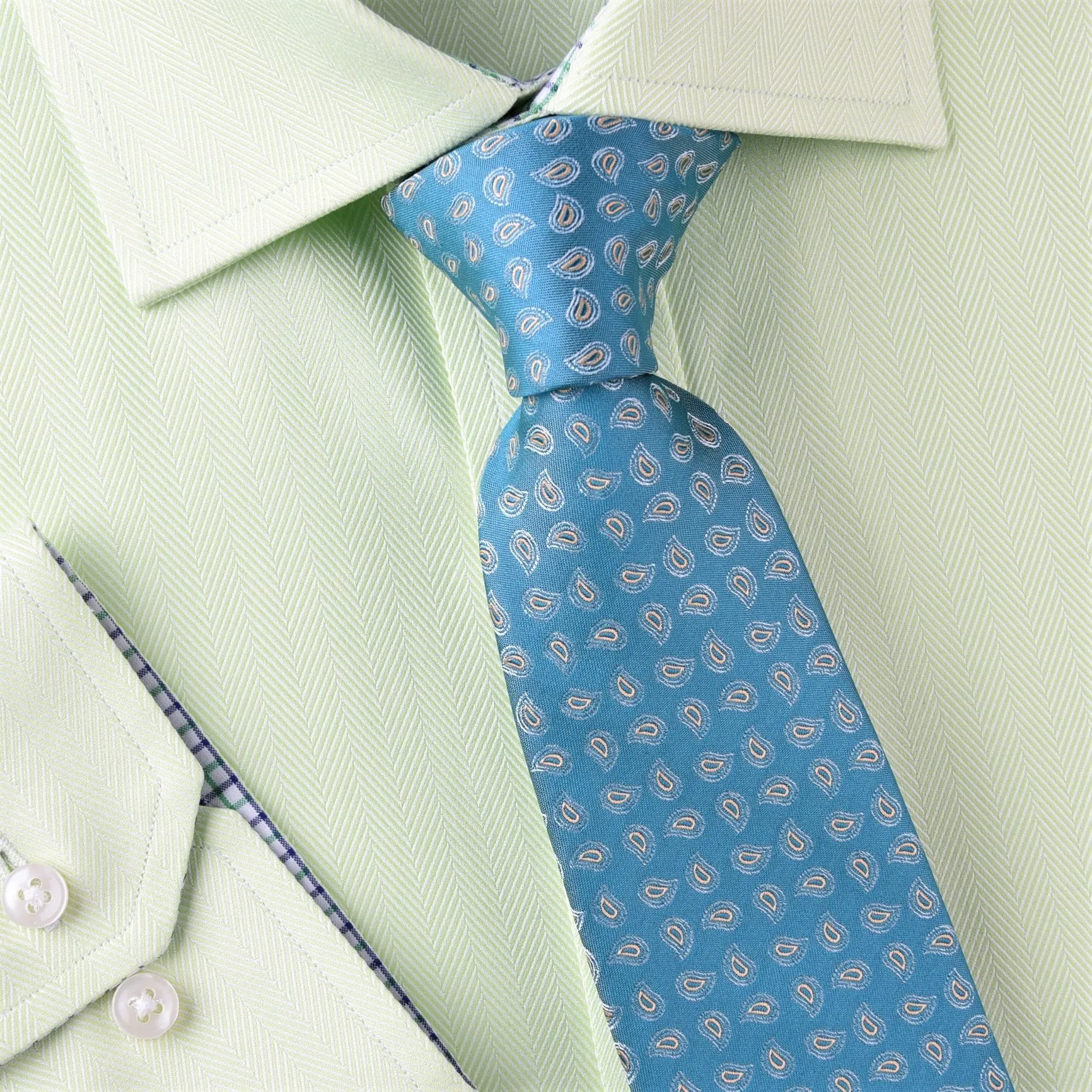 Alternating Tan Floral Paisley Turquoise Teal Skinny Woven Tie 3"