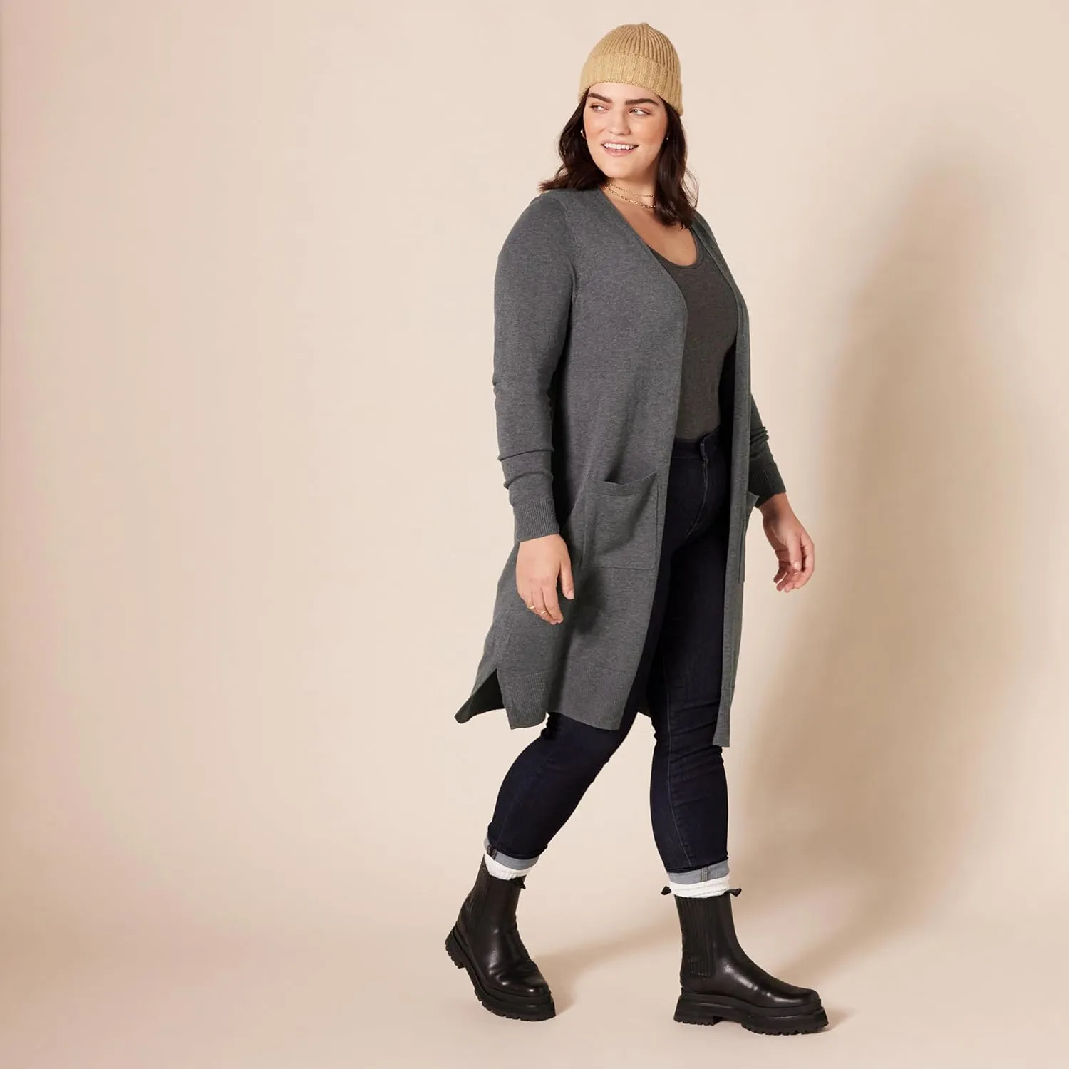 Amazon Essentials Women's Lightweight Longer Length Open-Front Long-Sleeve Cardigan Sweater (Available in Plus Size)