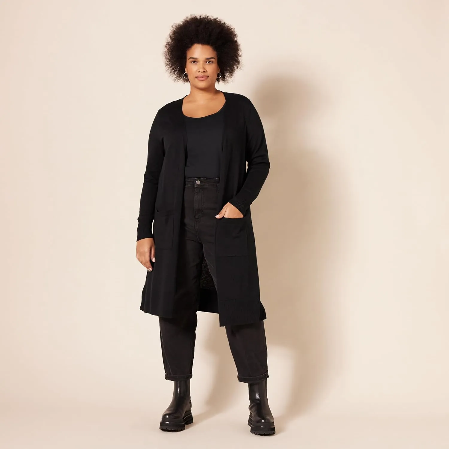 Amazon Essentials Women's Lightweight Longer Length Open-Front Long-Sleeve Cardigan Sweater (Available in Plus Size)