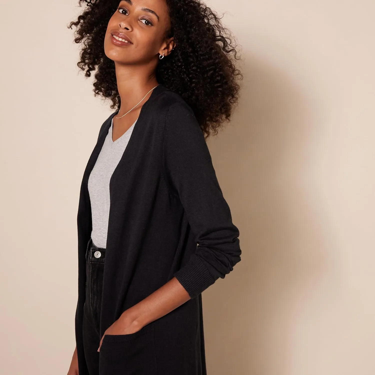 Amazon Essentials Women's Lightweight Longer Length Open-Front Long-Sleeve Cardigan Sweater (Available in Plus Size)