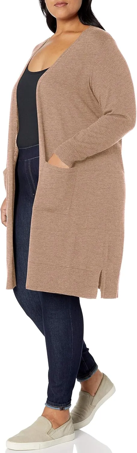 Amazon Essentials Women's Lightweight Longer Length Open-Front Long-Sleeve Cardigan Sweater (Available in Plus Size)