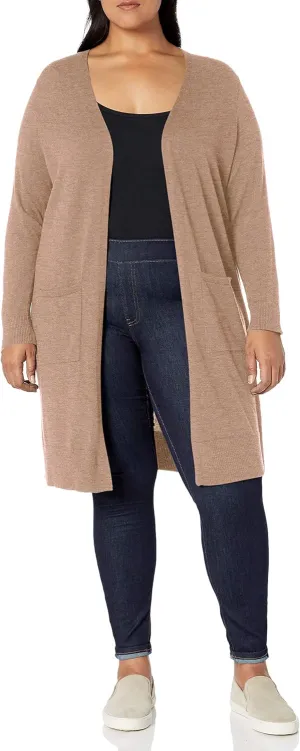Amazon Essentials Women's Lightweight Longer Length Open-Front Long-Sleeve Cardigan Sweater (Available in Plus Size)