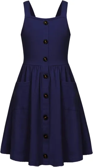 Arshiner Girl's Spaghetti Strap Button Down Midi Sleeveless Summer Casual Sundress A-line Dress with Pockets