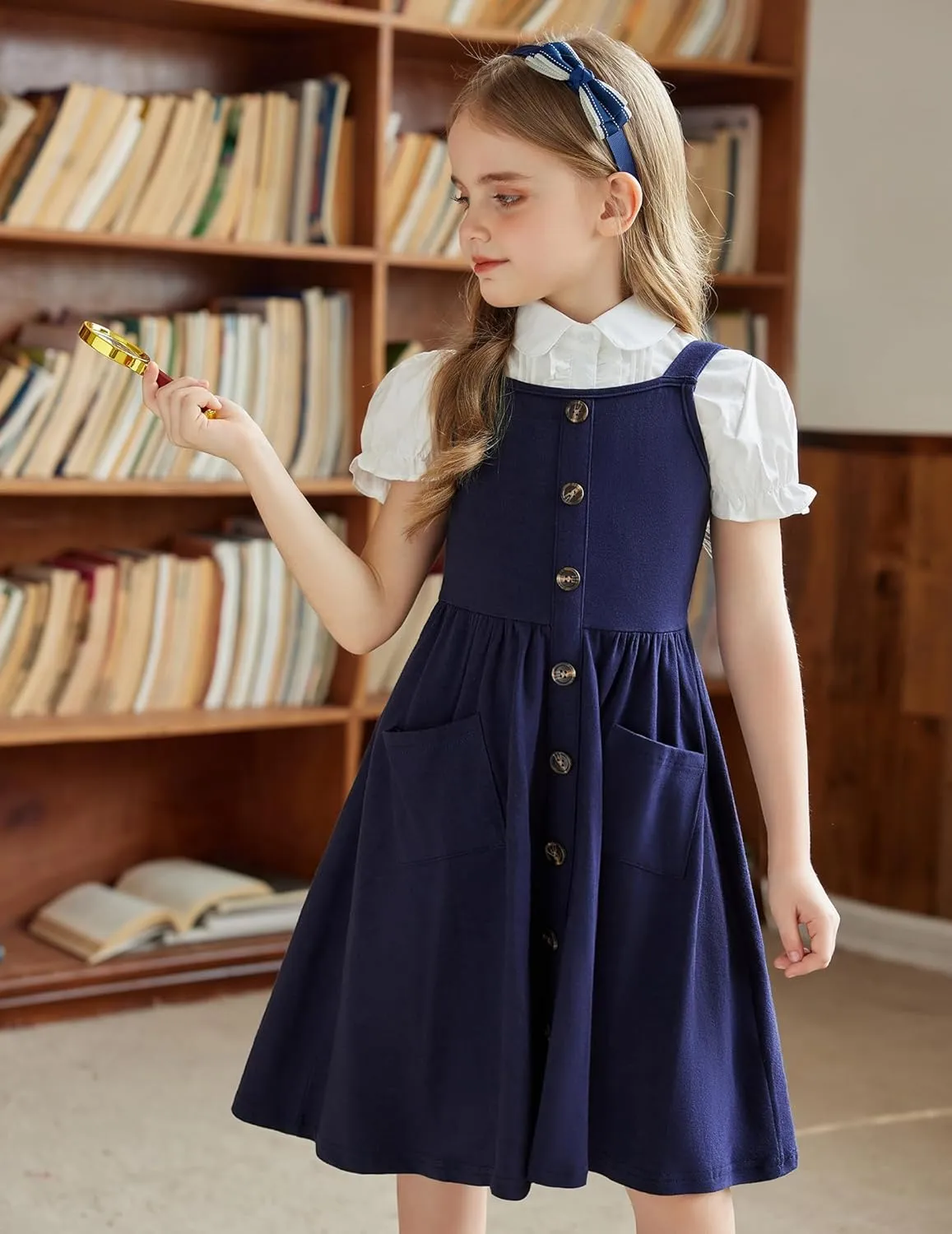 Arshiner Girl's Spaghetti Strap Button Down Midi Sleeveless Summer Casual Sundress A-line Dress with Pockets