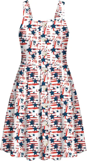 Arshiner Girl's Spaghetti Strap Button Down Midi Sleeveless Summer Casual Sundress A-line Dress with Pockets
