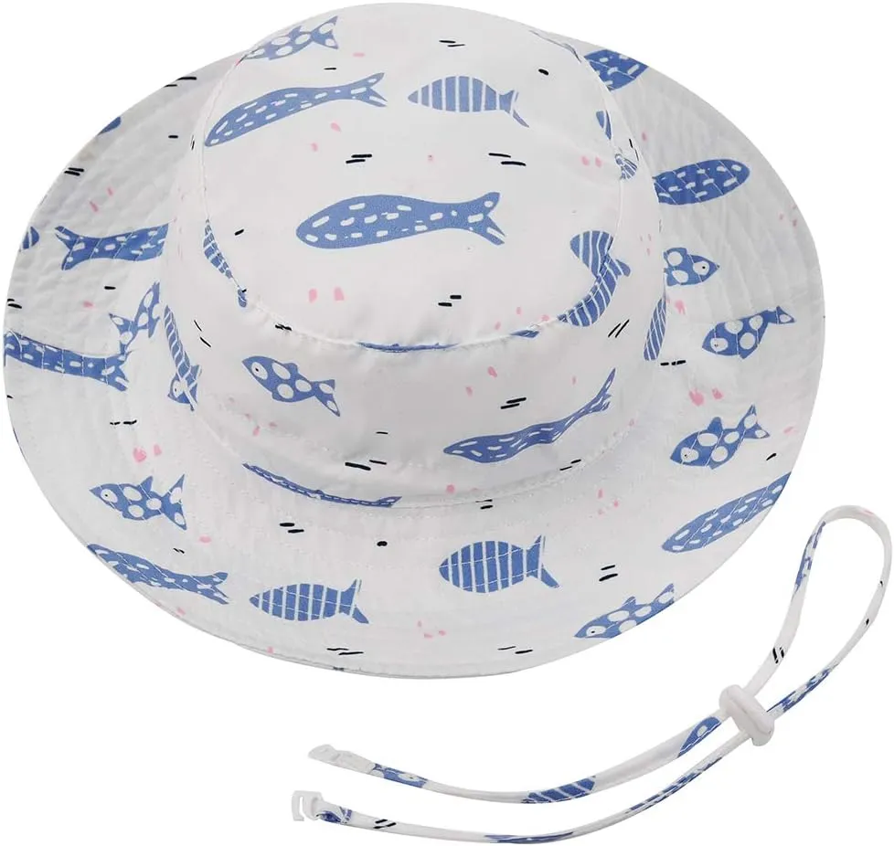 Baby Sun Hat Adjustable - Outdoor Toddler Swim Beach Pool Hat Kids UPF 50  Wide Brim Chin Strap Summer Play Hat
