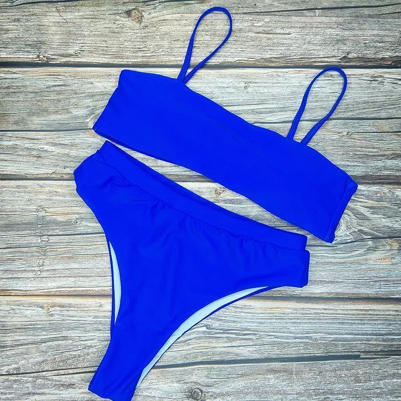 Beach Plain High Rise Triangle Bikinis Sets