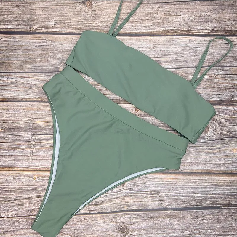 Beach Plain High Rise Triangle Bikinis Sets