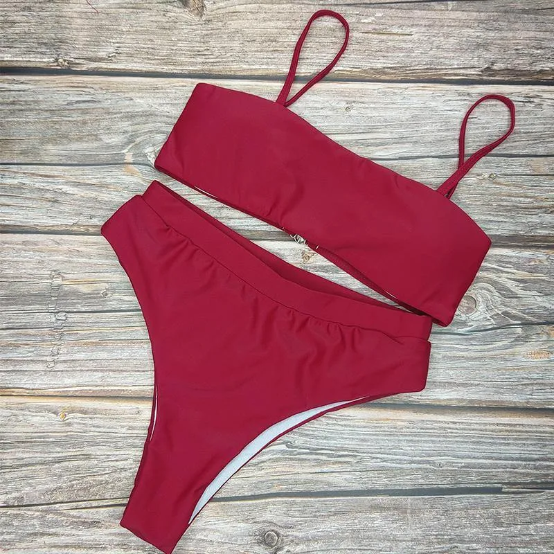 Beach Plain High Rise Triangle Bikinis Sets