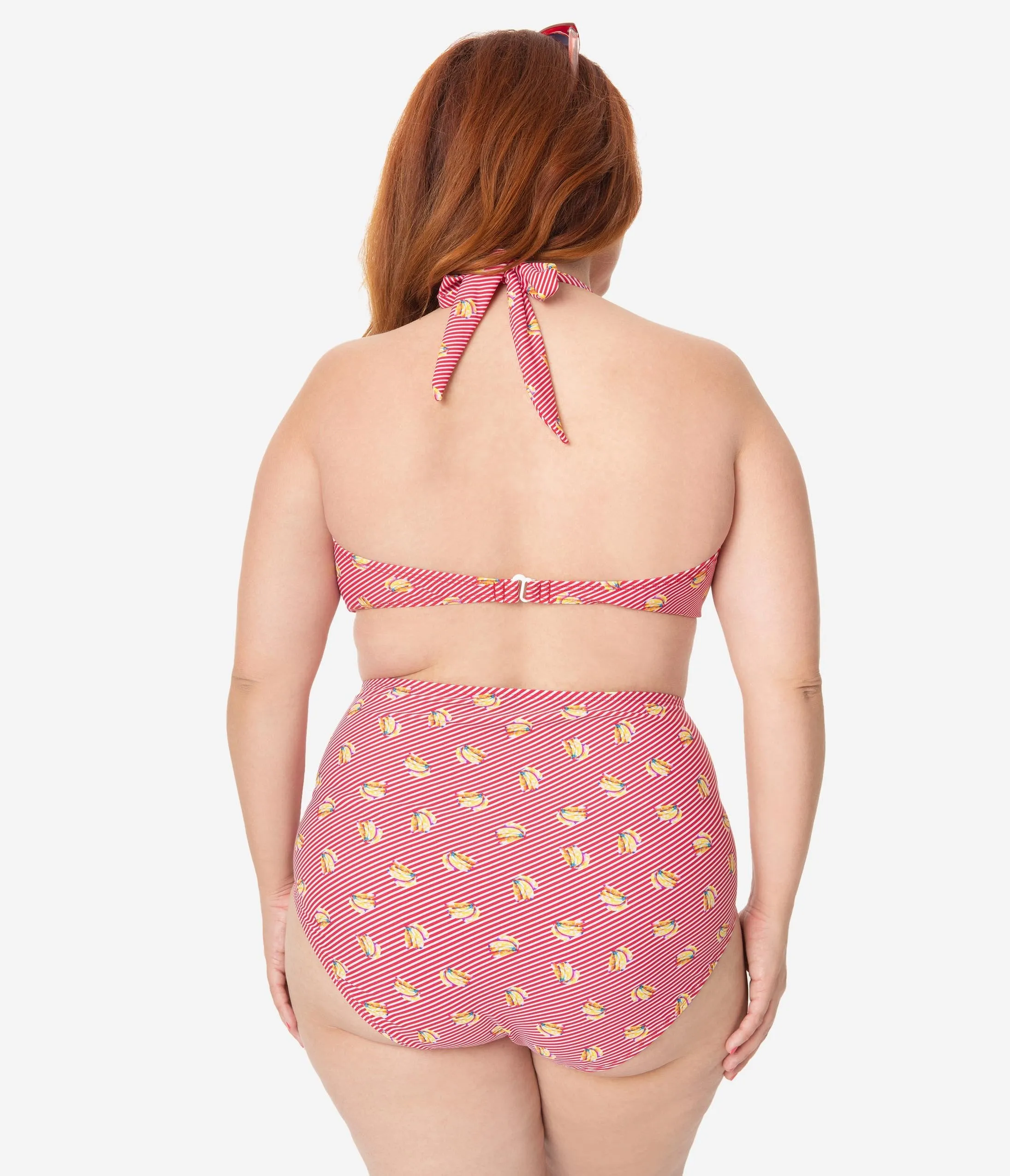 Bettie Page Plus Size Red & White Stripe Banana Bunch Swim Top