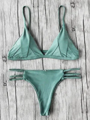 Braided Strap Side Cutout Seam Bikini Set