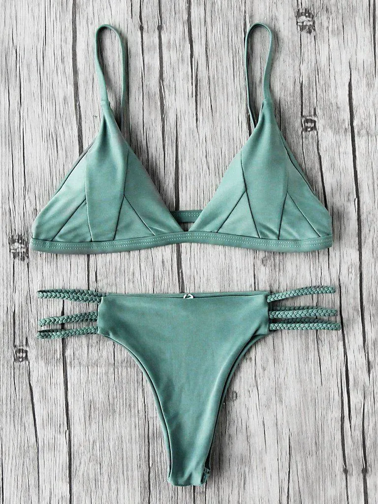 Braided Strap Side Cutout Seam Bikini Set