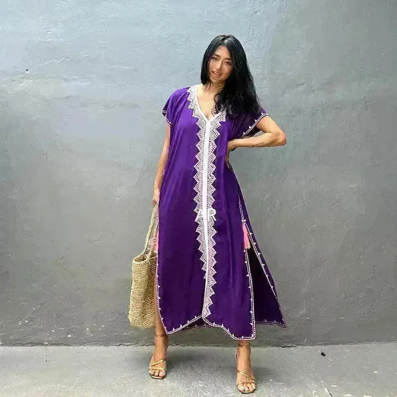 Casual Swimsuit Cover Up For Women Loose Beach Bikini Blouse Dress.