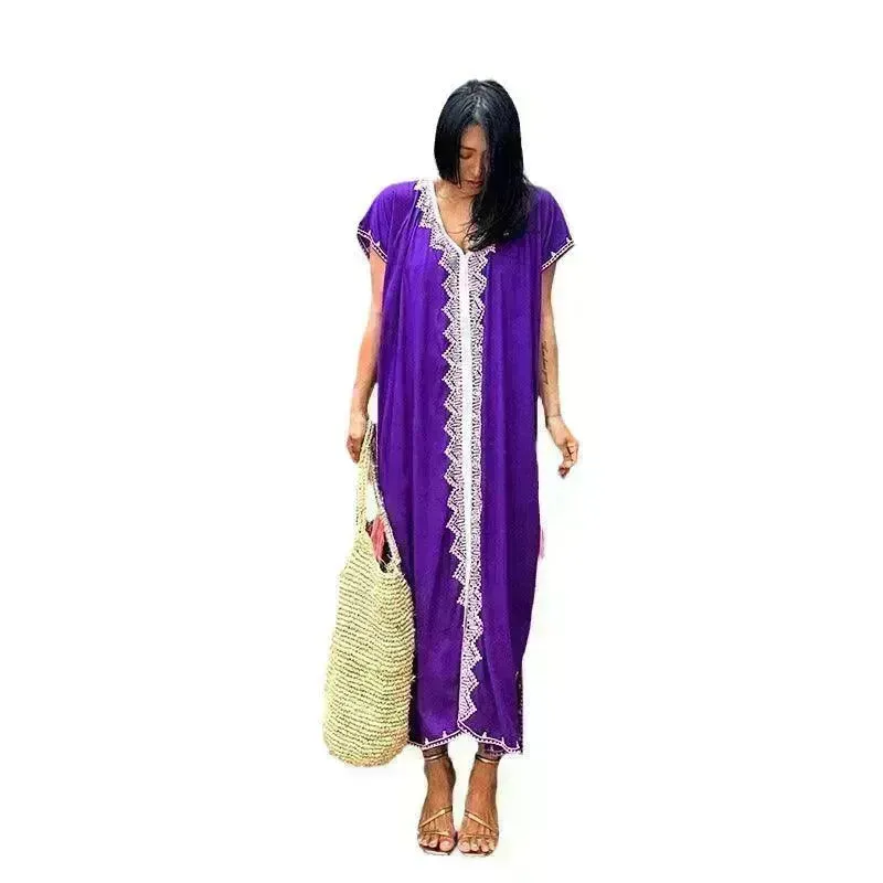 Casual Swimsuit Cover Up For Women Loose Beach Bikini Blouse Dress.