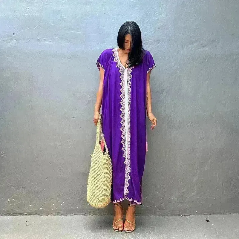 Casual Swimsuit Cover Up For Women Loose Beach Bikini Blouse Dress.