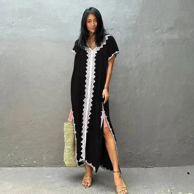 Casual Swimsuit Cover Up For Women Loose Beach Bikini Blouse Dress.