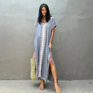 Casual Swimsuit Cover Up For Women Loose Beach Bikini Blouse Dress.