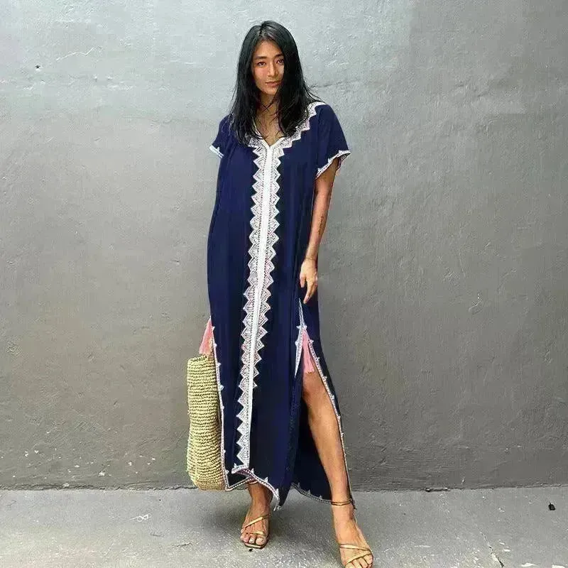 Casual Swimsuit Cover Up For Women Loose Beach Bikini Blouse Dress.