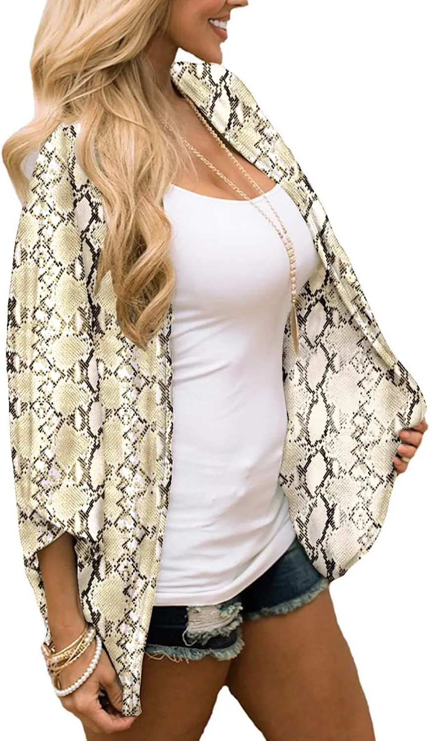 ChainJoy Women's Summer Beach Boho Chiffon Kimono Cardigans Sheer Open Front Cover Ups Tops