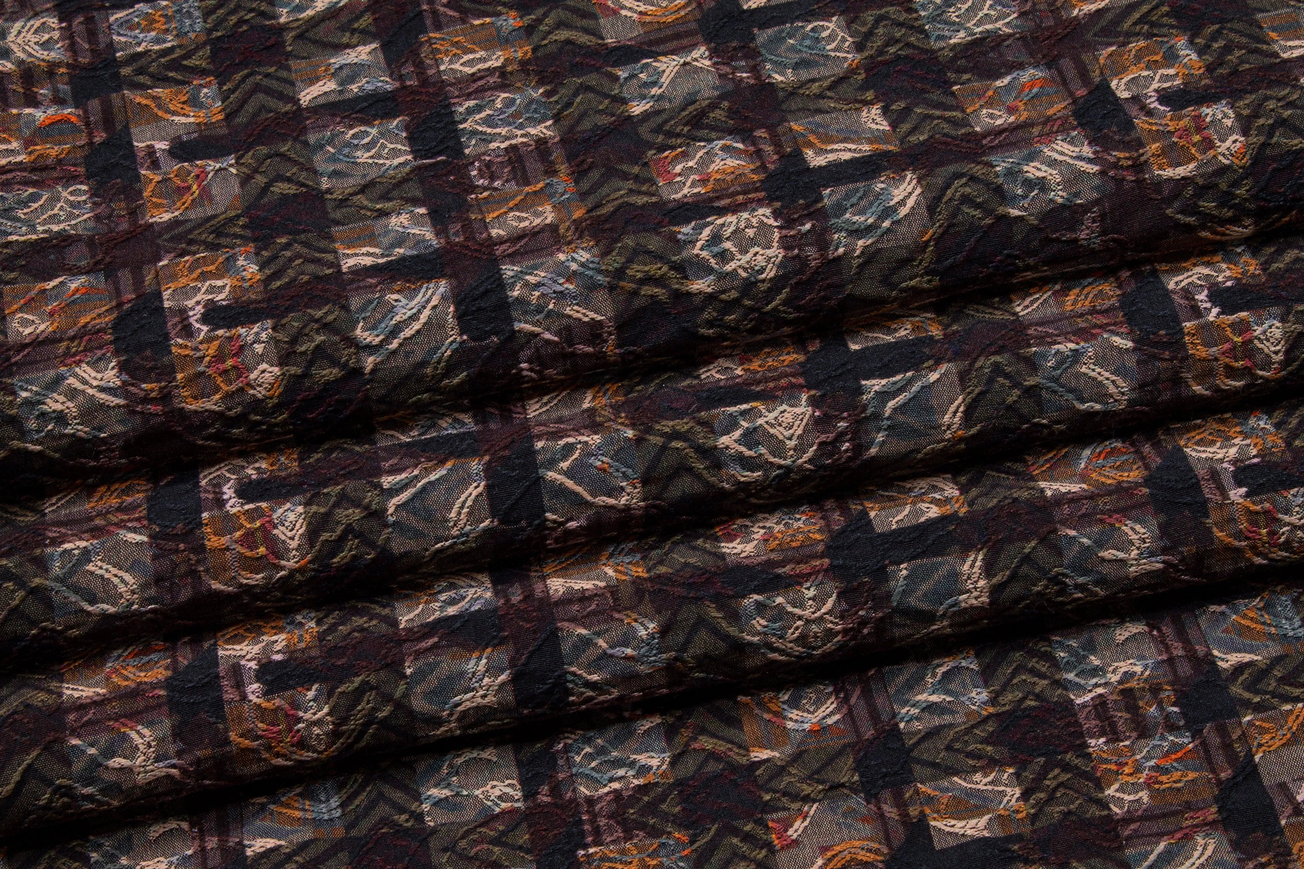 Checked Italian Stretch Brocade - Purple and Orange