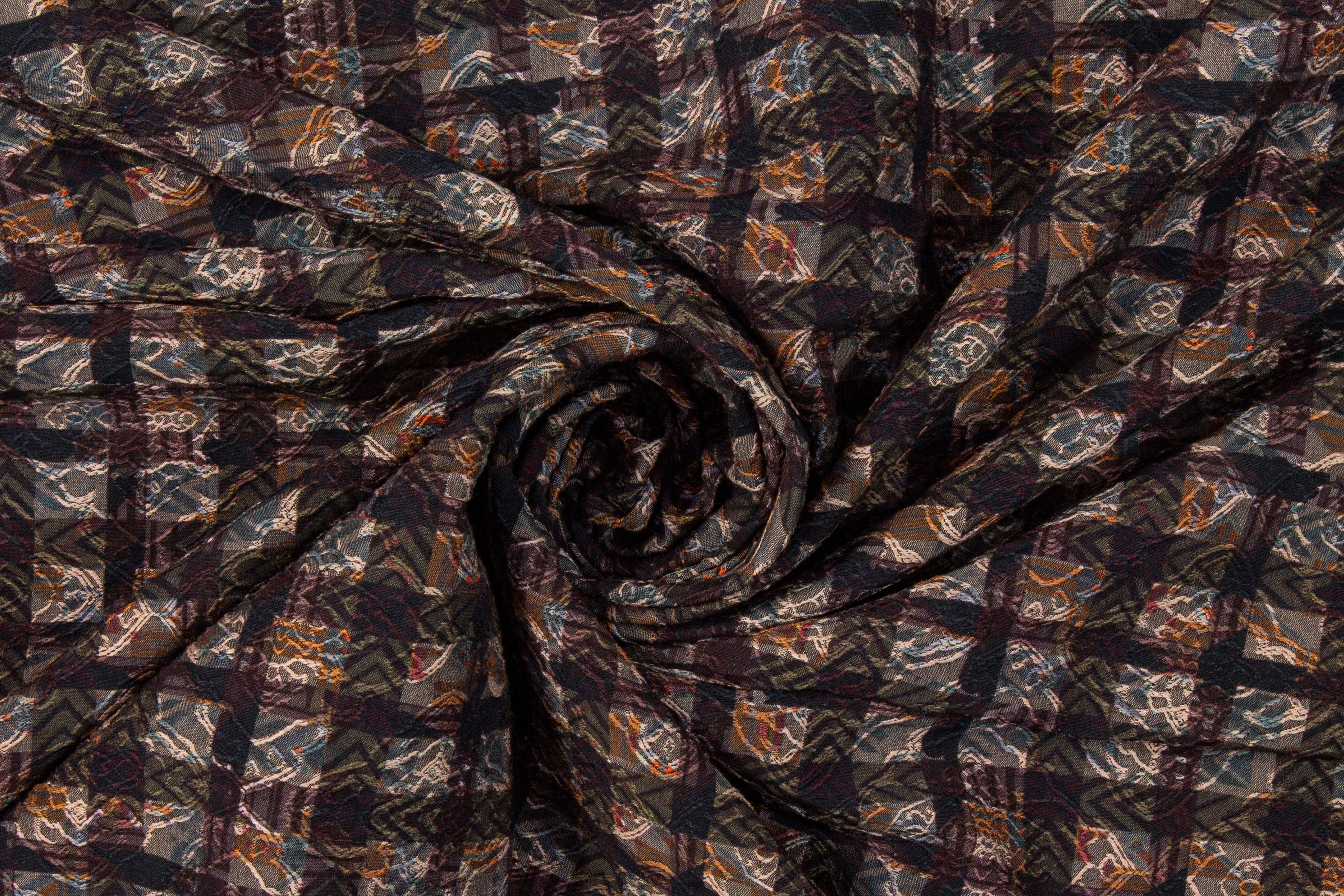 Checked Italian Stretch Brocade - Purple and Orange
