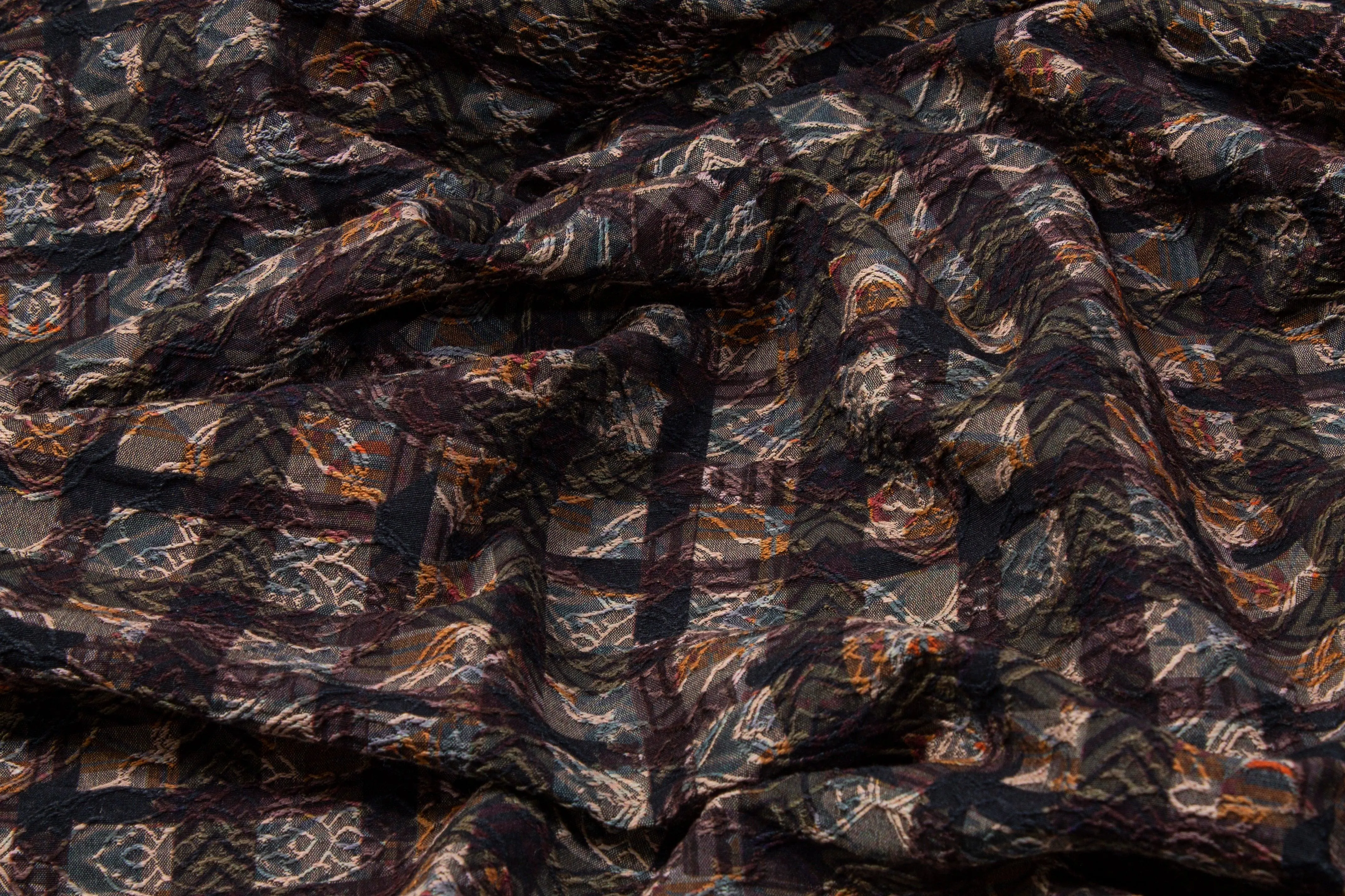 Checked Italian Stretch Brocade - Purple and Orange