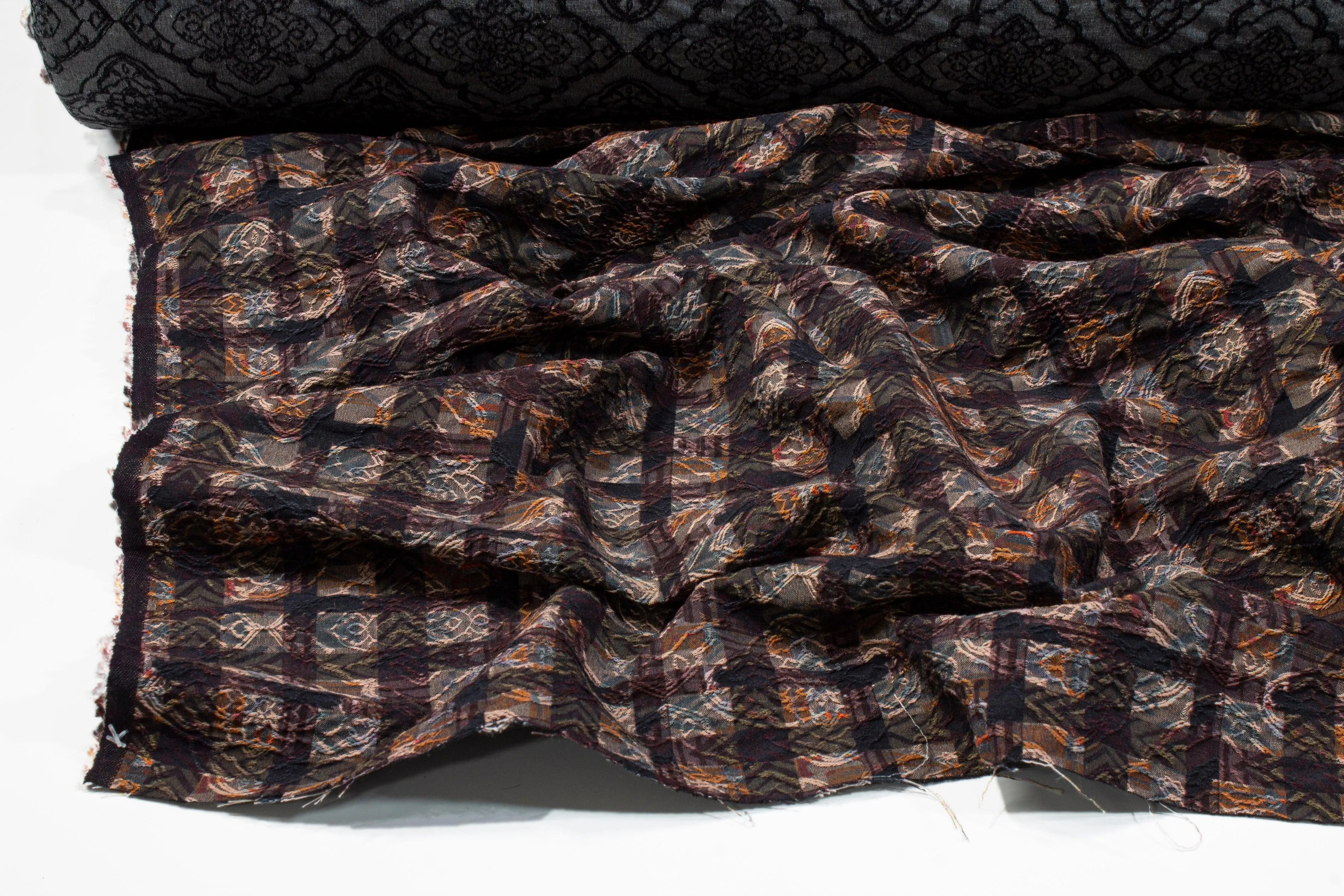 Checked Italian Stretch Brocade - Purple and Orange