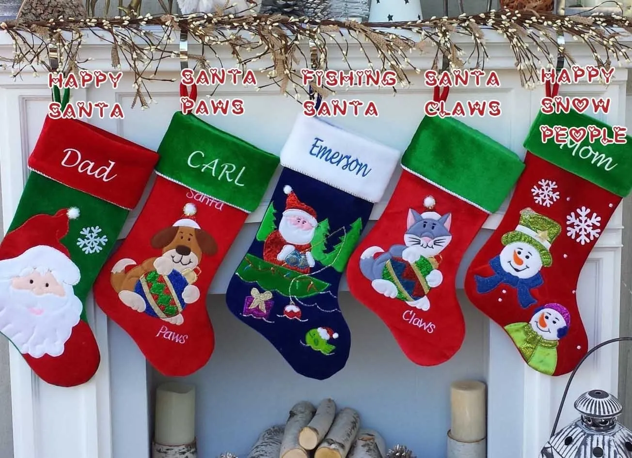 Christmas Stocking Personalized - Happy Santa, Snowman, Cat, Dog, Family XMAS Stockings