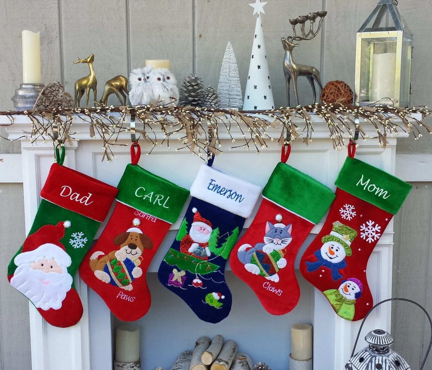 Christmas Stocking Personalized - Happy Santa, Snowman, Cat, Dog, Family XMAS Stockings