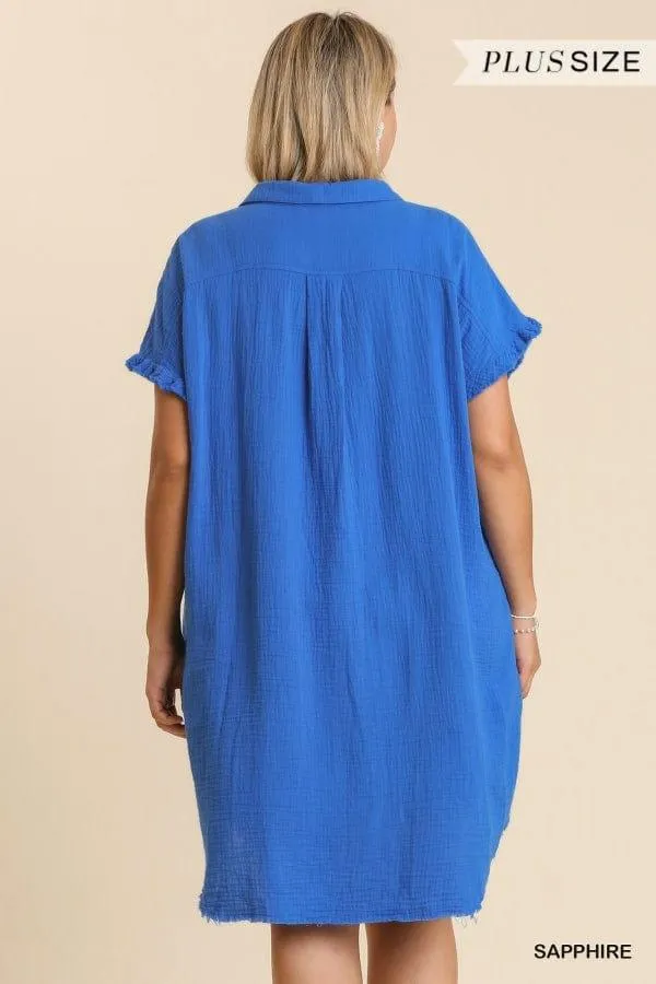 Collar Button down gauze shirt dress