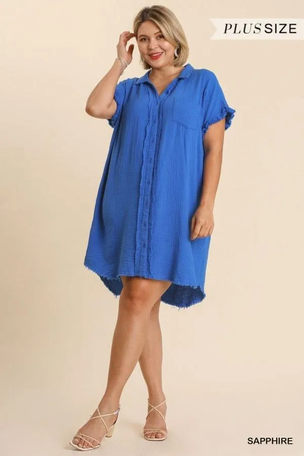 Collar Button down gauze shirt dress