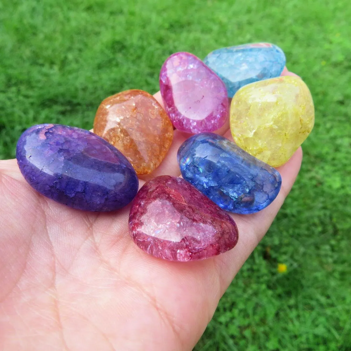 Colored Crackle Quartz Tumbled Stone | Fire and Ice Quartz