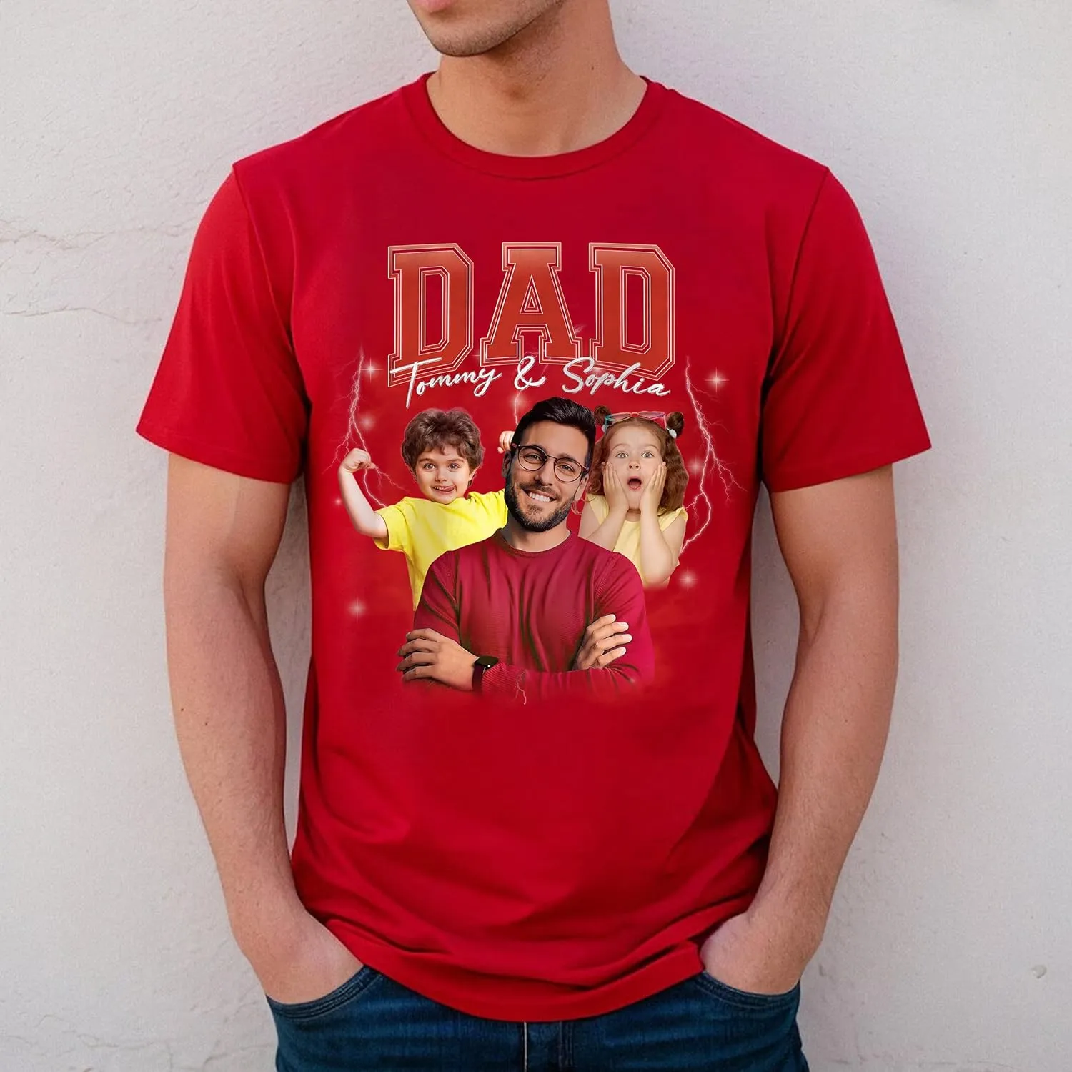 Customized Dad Shirt with Photos, Personalized Dad Shirt with Kids Names, for Dad Grandpa Papa
