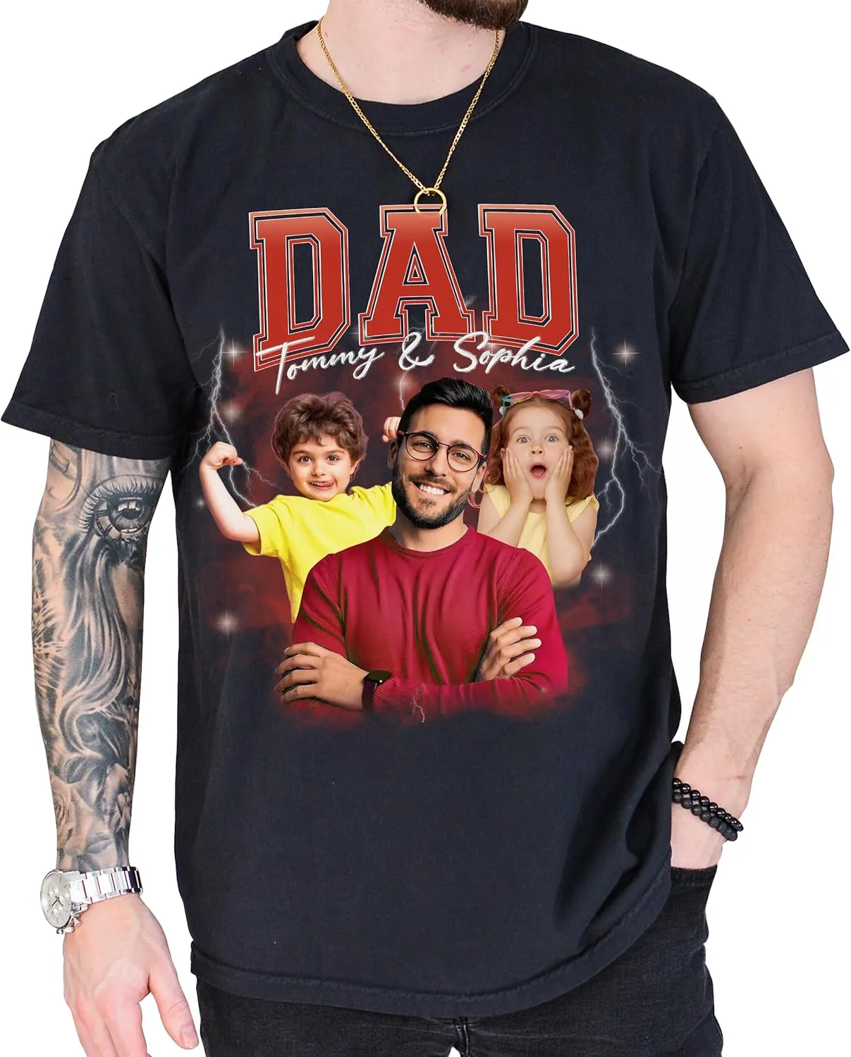 Customized Dad Shirt with Photos, Personalized Dad Shirt with Kids Names, for Dad Grandpa Papa