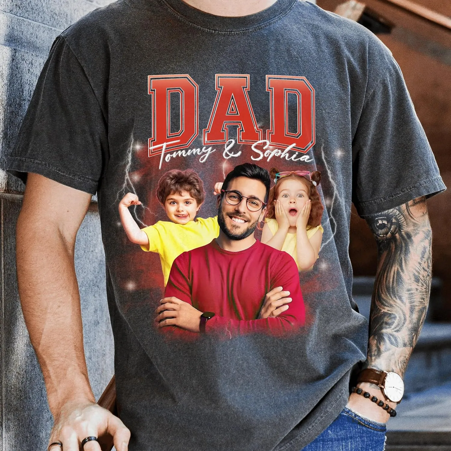 Customized Dad Shirt with Photos, Personalized Dad Shirt with Kids Names, for Dad Grandpa Papa