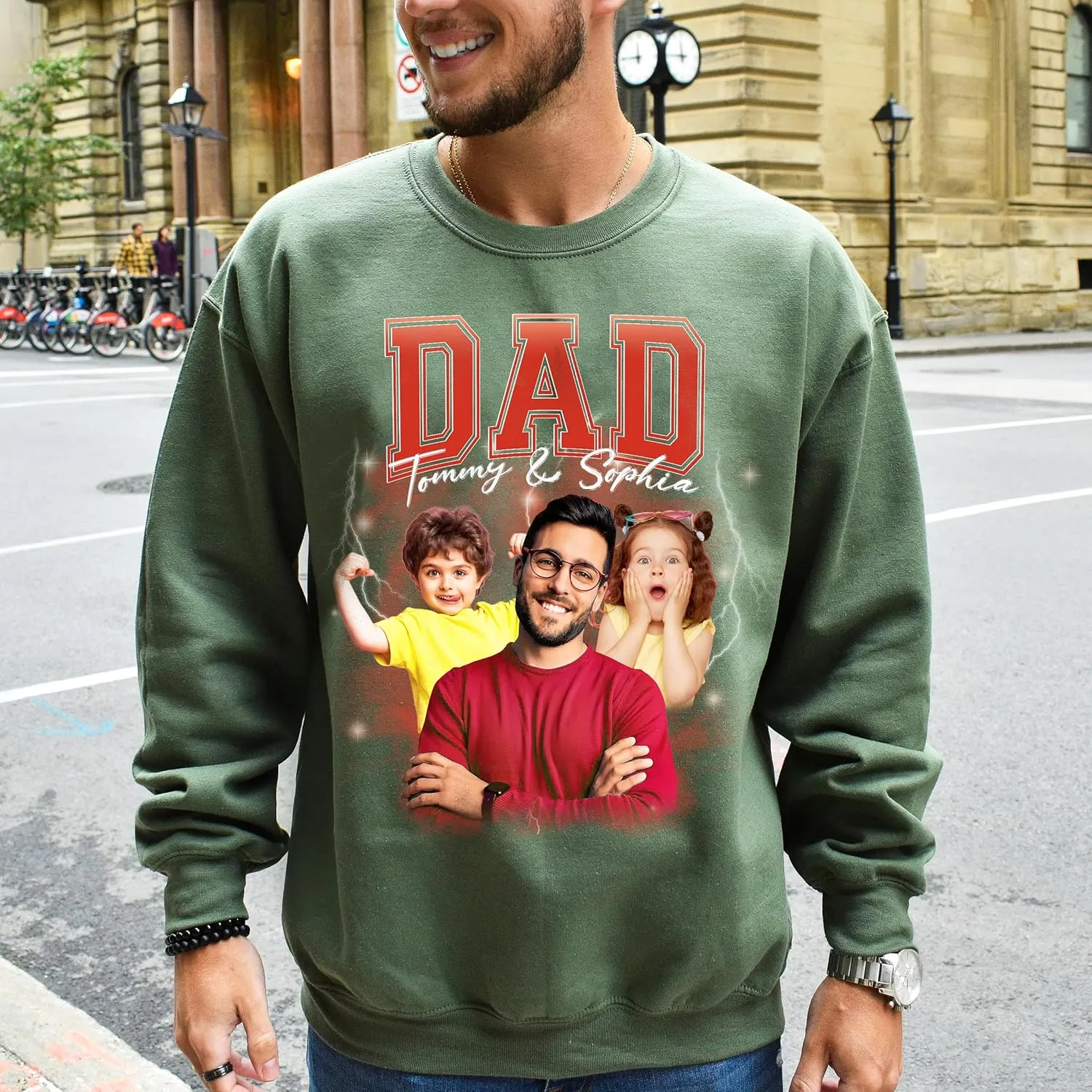 Customized Dad Shirt with Photos, Personalized Dad Shirt with Kids Names, for Dad Grandpa Papa