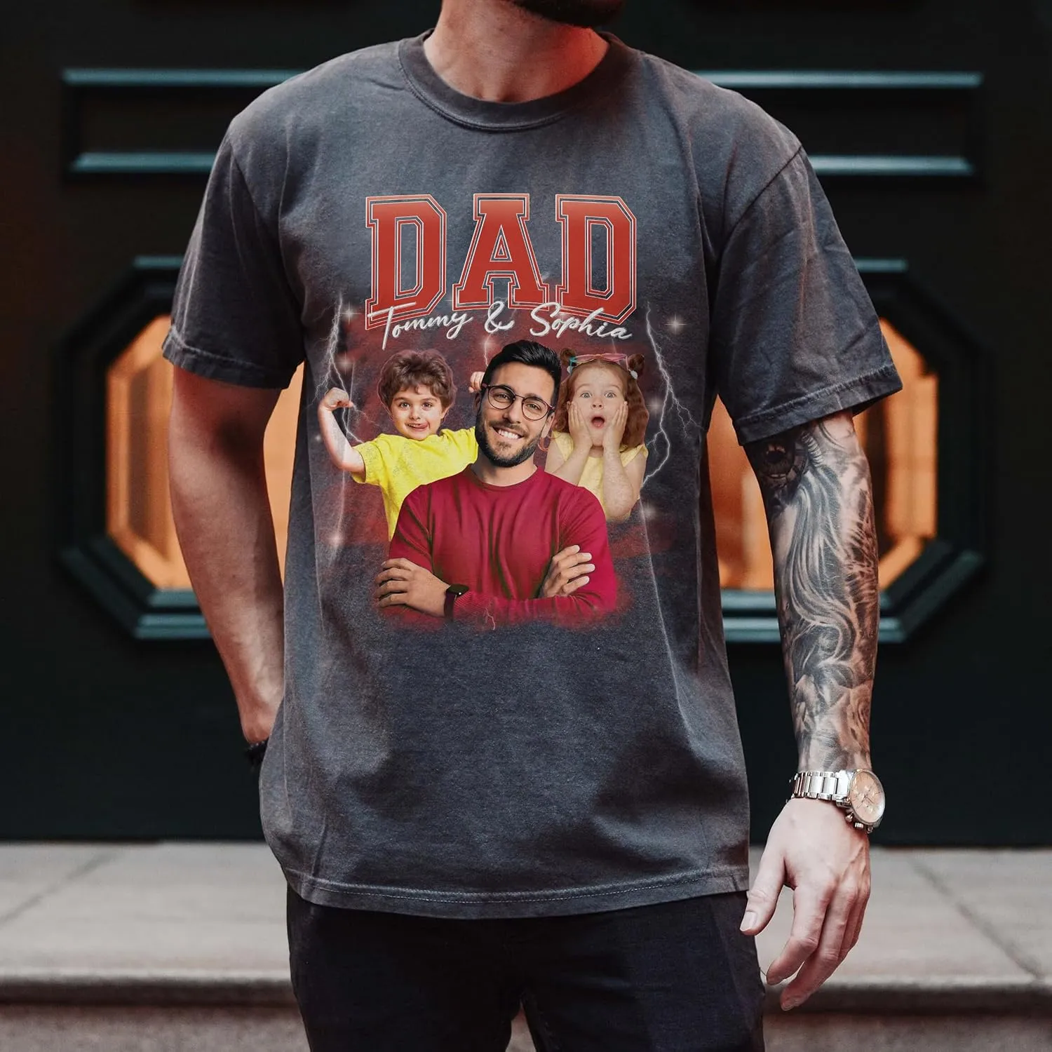 Customized Dad Shirt with Photos, Personalized Dad Shirt with Kids Names, for Dad Grandpa Papa