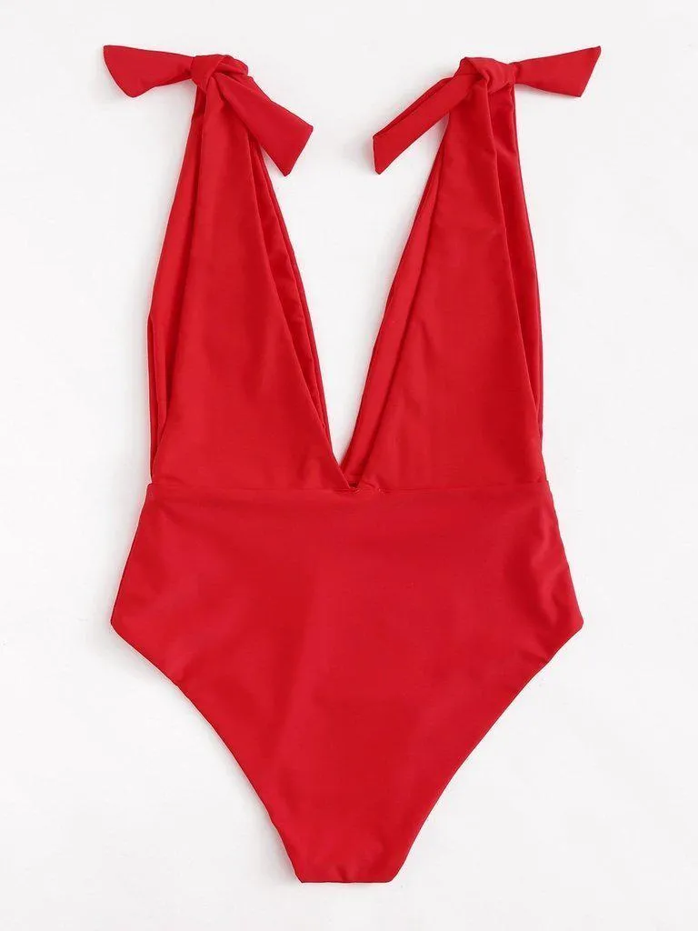 Deep V Neck Knot Swimsuit