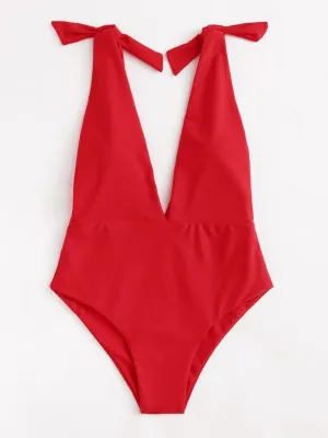 Deep V Neck Knot Swimsuit
