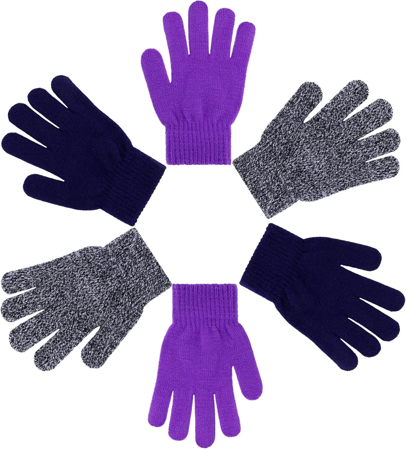 EBOOT 3 Pairs Kids Winter Knit Gloves Stretchy Full Finger Fluffy Mittens for Toddler Boys Girls 1-11 Years