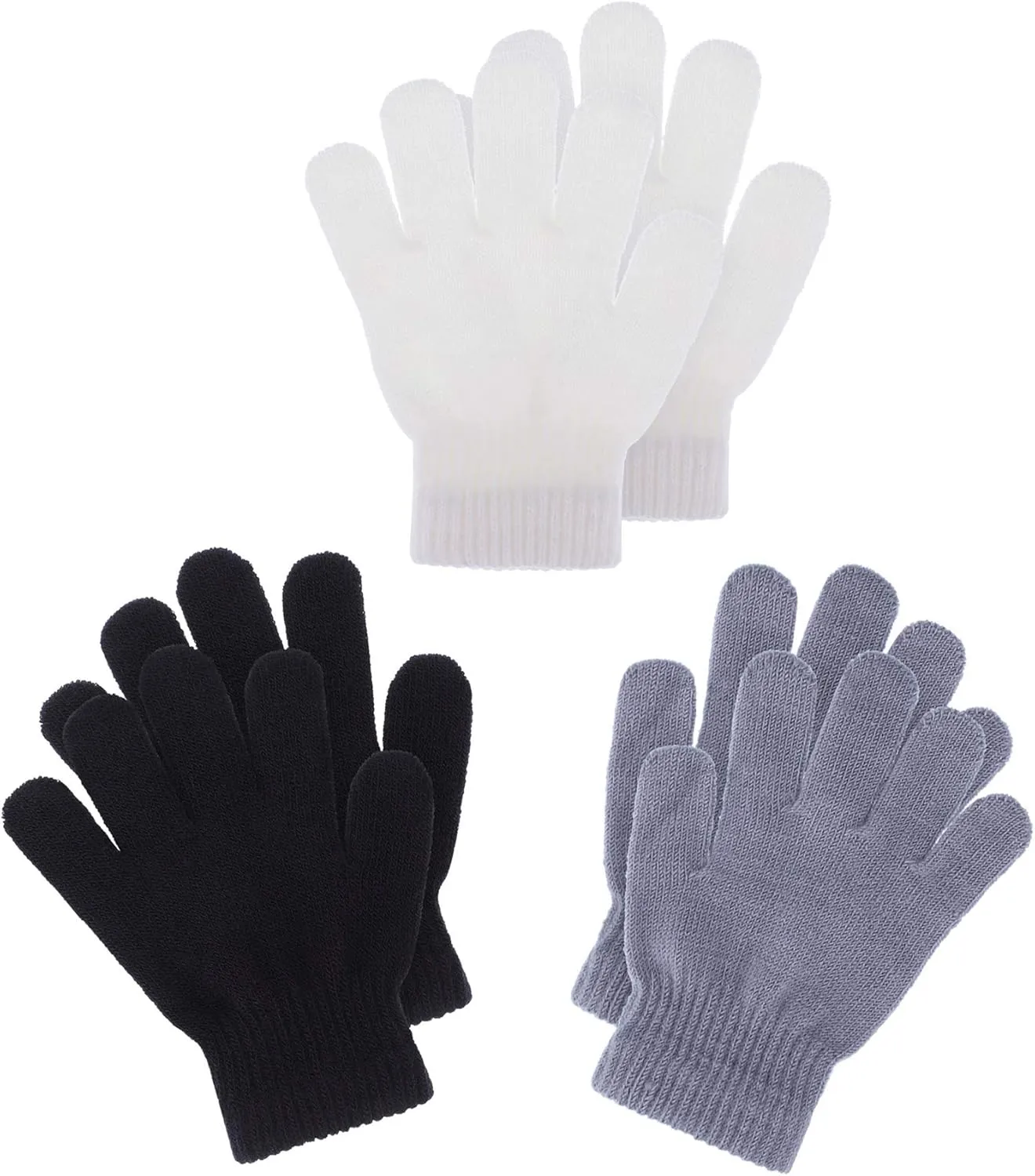 EBOOT 3 Pairs Kids Winter Knit Gloves Stretchy Full Finger Fluffy Mittens for Toddler Boys Girls 1-11 Years