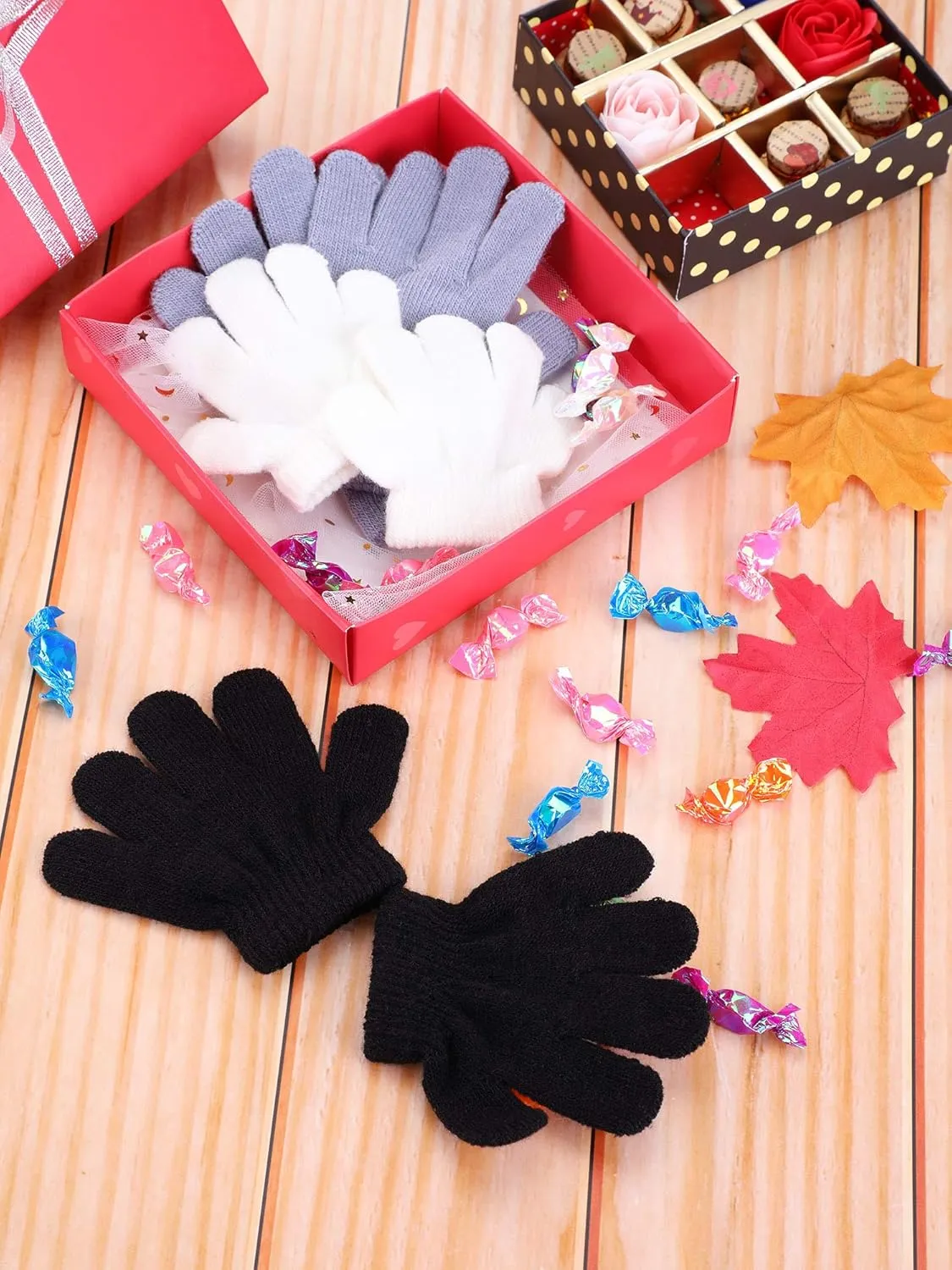 EBOOT 3 Pairs Kids Winter Knit Gloves Stretchy Full Finger Fluffy Mittens for Toddler Boys Girls 1-11 Years