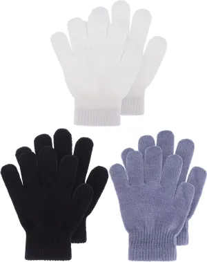 EBOOT 3 Pairs Kids Winter Knit Gloves Stretchy Full Finger Fluffy Mittens for Toddler Boys Girls 1-11 Years