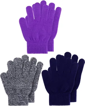 EBOOT 3 Pairs Kids Winter Knit Gloves Stretchy Full Finger Fluffy Mittens for Toddler Boys Girls 1-11 Years