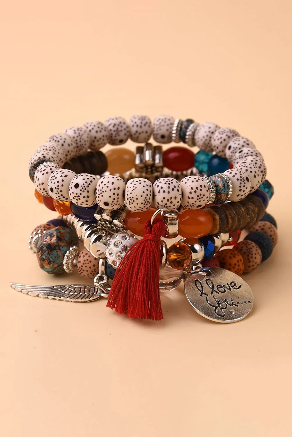 Fiery Tassel Penant Bracelet Set