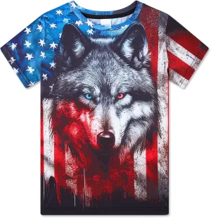 Funnycokid Boys Girls Shirts Graphic T-Shirt Neon Clothes Kids Novelty Youth Short Sleeve Animal Print Tees 4-16 Years