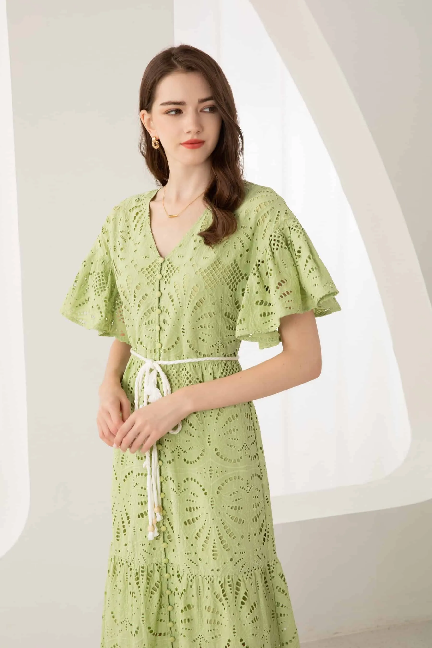 GDS Margot Embroidered Long Dress | Tarragon